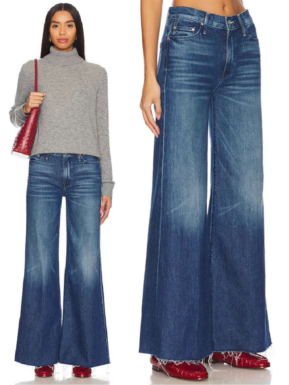NWT MOTHER The Twister Sneak Jeans Which is Witch Mid Blue Wide Leg Flare 26